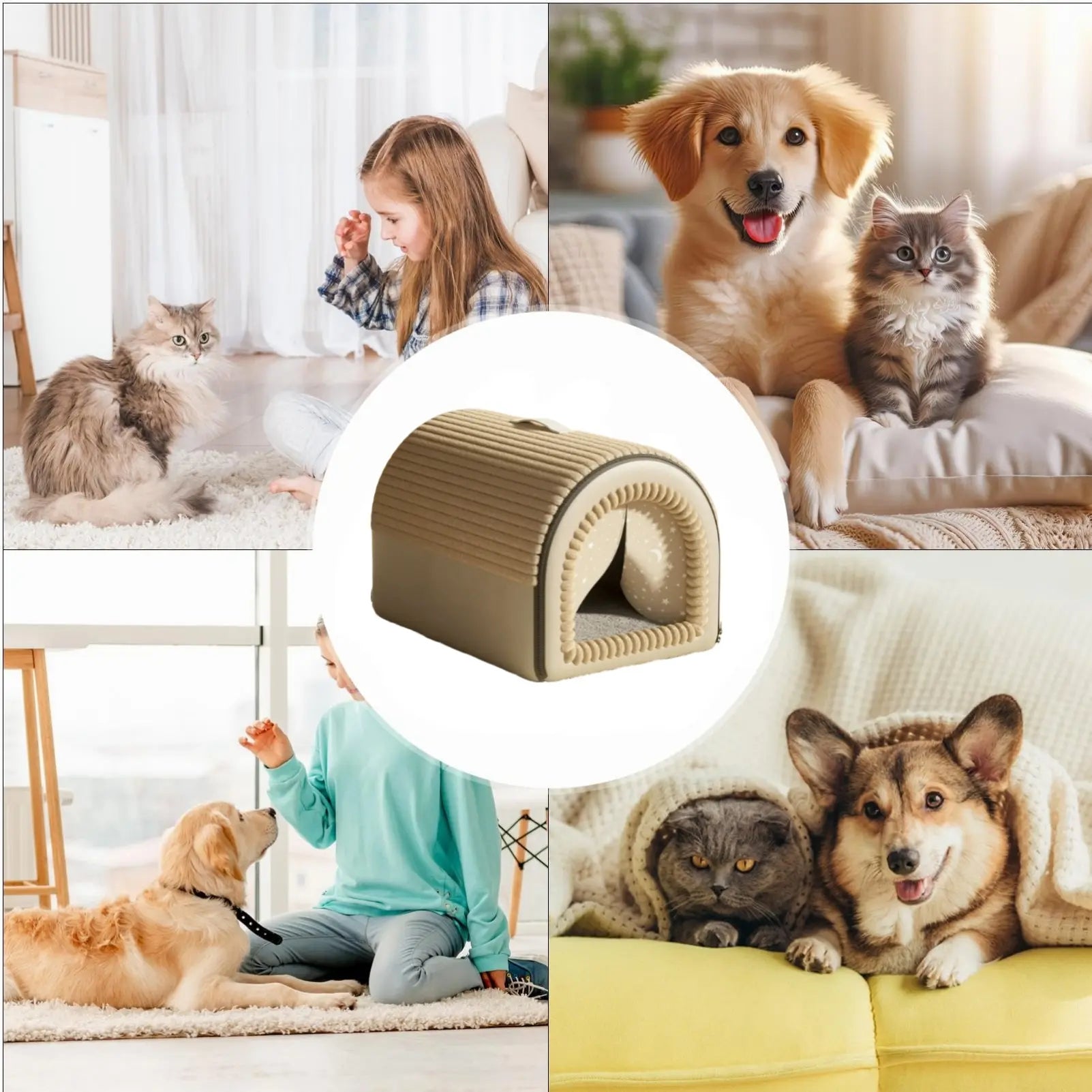 Classic Fabric Dog Bed with Removable Shelter - Soft, Machine Washable Tent Design for Small Dogs, Compact and Portable Indoor Retreat for Bedroom and Living Room
