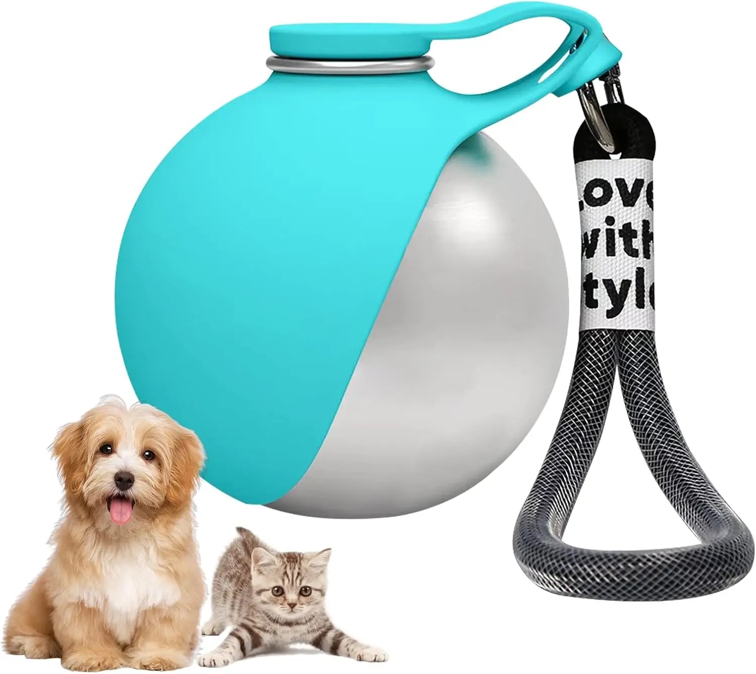 Portable 2-in-1 Dog Water Bottle, 10oz Stainless Steel Leak-Proof with Foldable Silicone Bowl, Ideal for Outdoor Travel, Hiking, and Camping - Blue