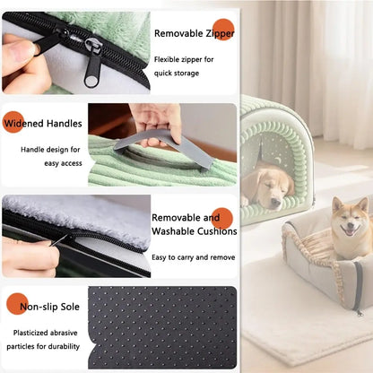 Classic Fabric Dog Bed with Removable Shelter - Soft, Machine Washable Tent Design for Small Dogs, Compact and Portable Indoor Retreat for Bedroom and Living Room
