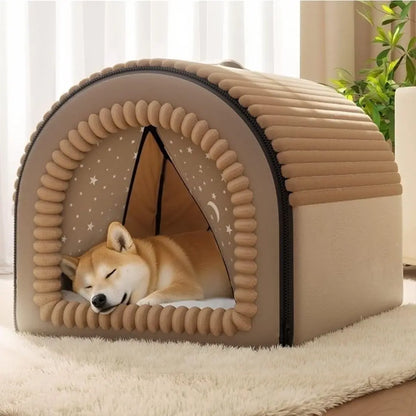 Classic Fabric Dog Bed with Removable Shelter - Soft, Machine Washable Tent Design for Small Dogs, Compact and Portable Indoor Retreat for Bedroom and Living Room