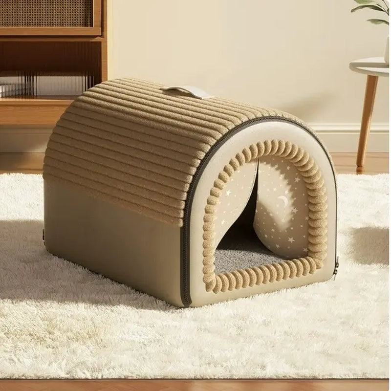 Classic Fabric Dog Bed with Removable Shelter - Soft, Machine Washable Tent Design for Small Dogs, Compact and Portable Indoor Retreat for Bedroom and Living Room