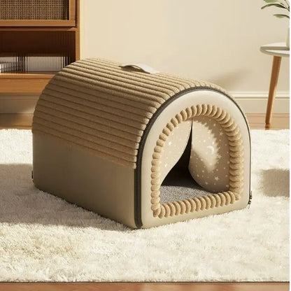 Classic Fabric Dog Bed with Removable Shelter - Soft, Machine Washable Tent Design for Small Dogs, Compact and Portable Indoor Retreat for Bedroom and Living Room